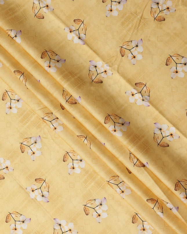 Yellow Floral Cotton Lawn Printed Fabric 110cm India