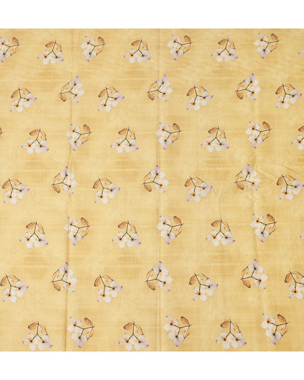 Yellow Floral Cotton Lawn Printed Fabric 110cm India