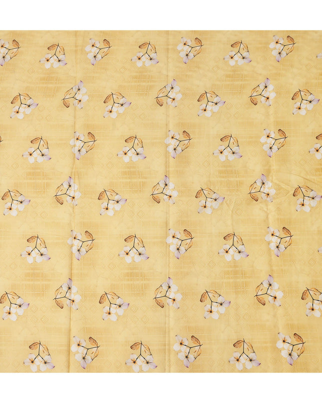 Yellow Floral Cotton Lawn Printed Fabric 110cm India
