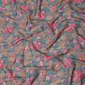 Sage Green Floral Synthetic Chiffon Fabric