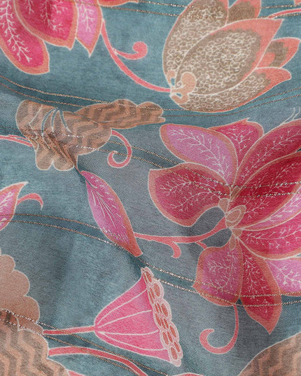 Sage Green Floral Synthetic Chiffon Fabric