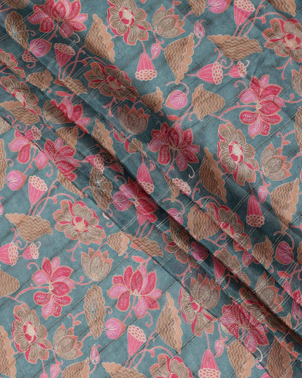 Sage Green Floral Synthetic Chiffon Fabric