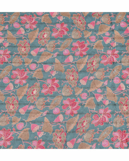 Sage Green Floral Synthetic Chiffon Fabric