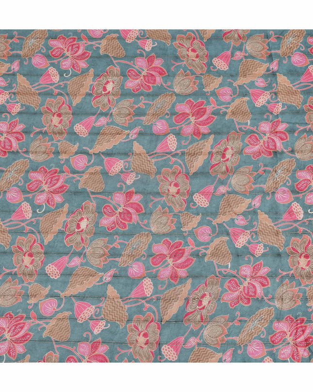 Sage Green Floral Synthetic Chiffon Fabric