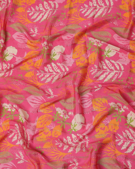 Fuchsia Pink Leaf Synthetic Chiffon Fabric