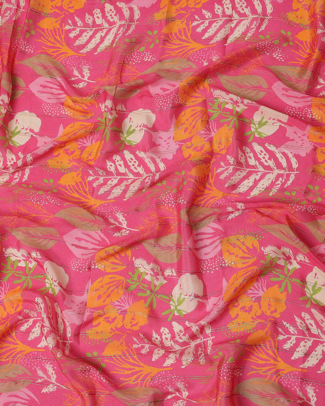 Fuchsia Pink Leaf Synthetic Chiffon Fabric