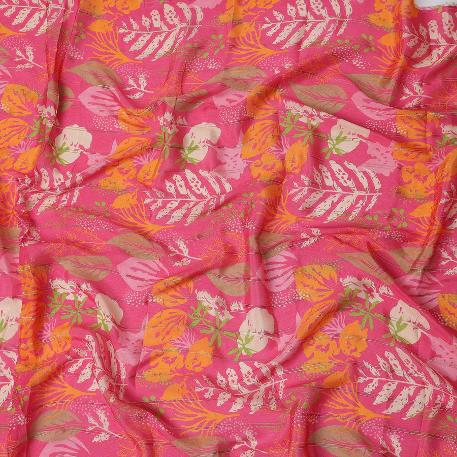 Fuchsia Pink Leaf Synthetic Chiffon Fabric