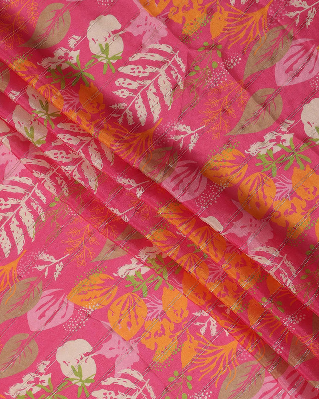 Fuchsia Pink Leaf Synthetic Chiffon Fabric