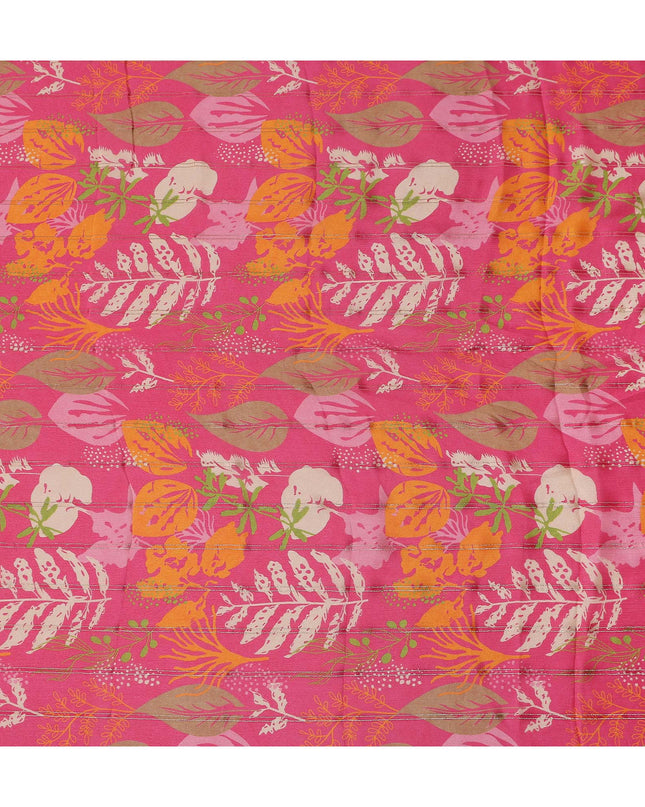 Fuchsia Pink Leaf Synthetic Chiffon Fabric