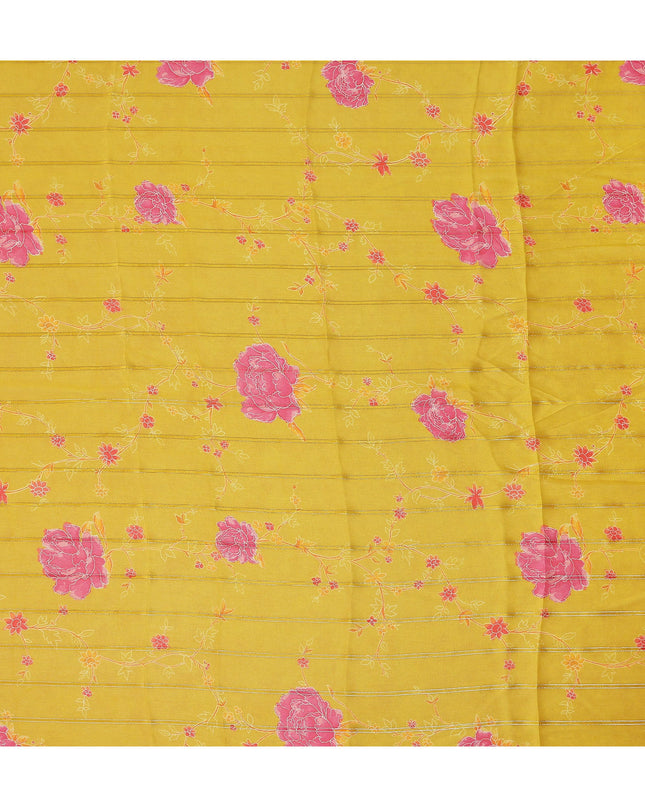 Amber Yellow Bouquet Chiffon Fabric