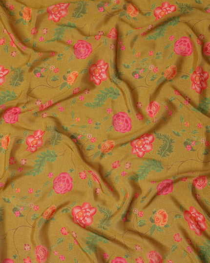 Mustard Yellow Bouquet Chiffon Fabric