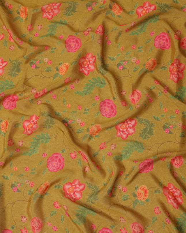 Mustard Yellow Bouquet Chiffon Fabric