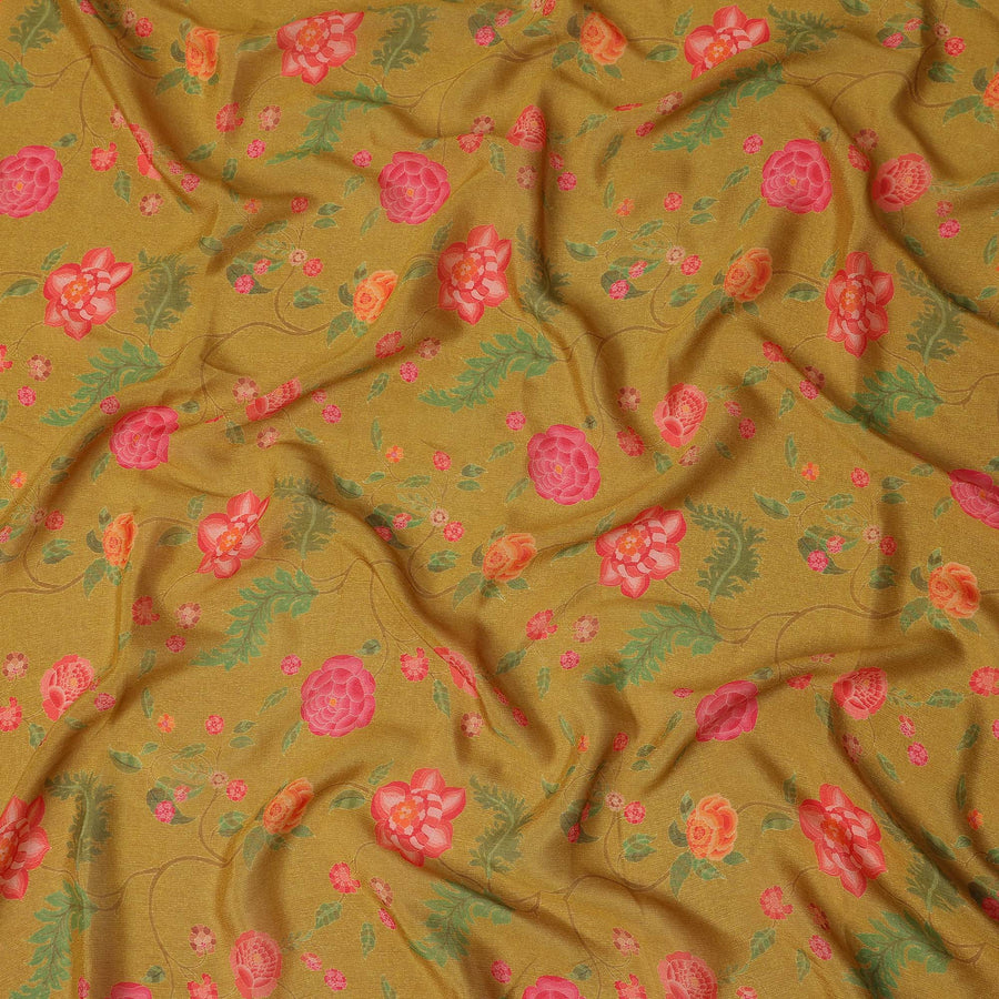 Mustard Yellow Bouquet Chiffon Fabric