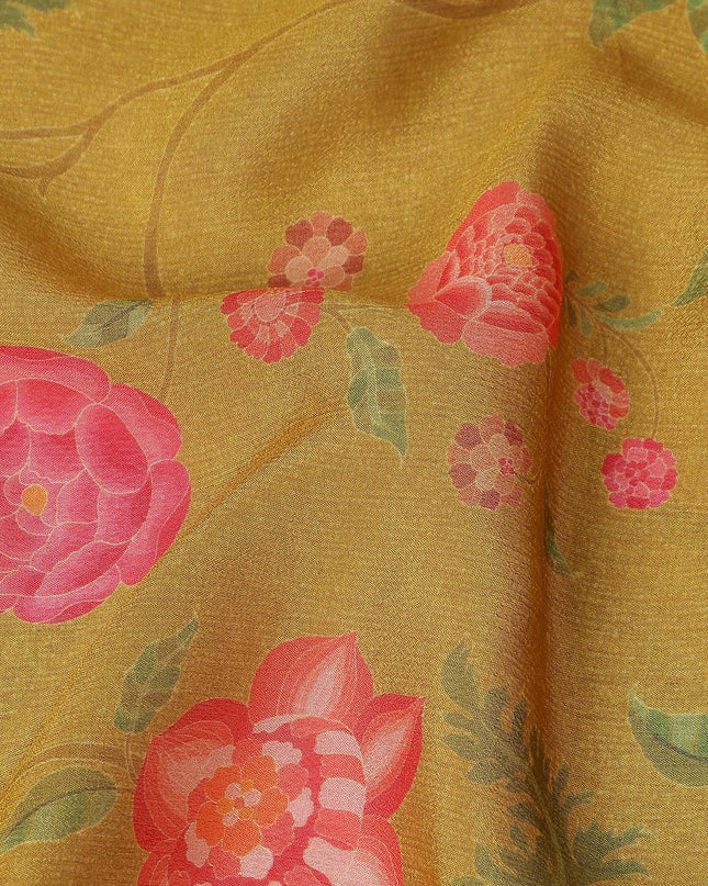 Mustard Yellow Bouquet Chiffon Fabric