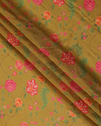 Mustard Yellow Bouquet Chiffon Fabric