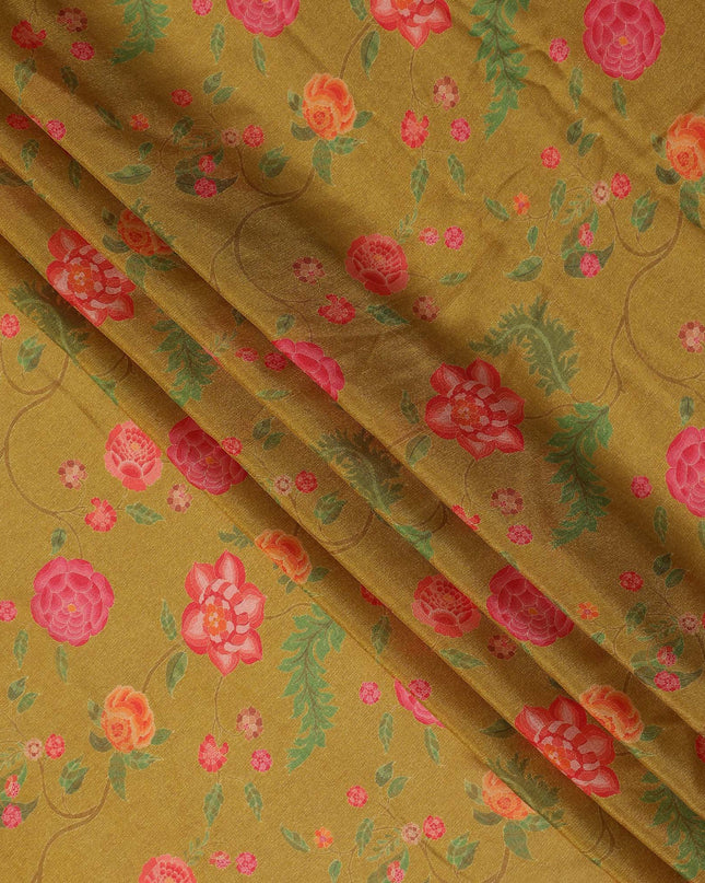 Mustard Yellow Bouquet Chiffon Fabric