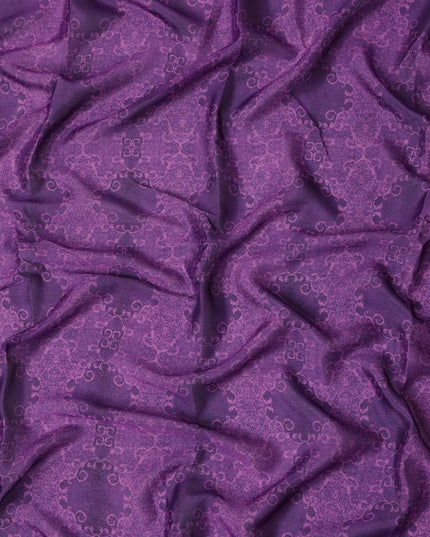 Plum Purple Self Design Synthetic Chiffon Fabric