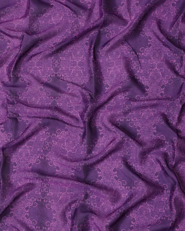 Plum Purple Self Design Synthetic Chiffon Fabric