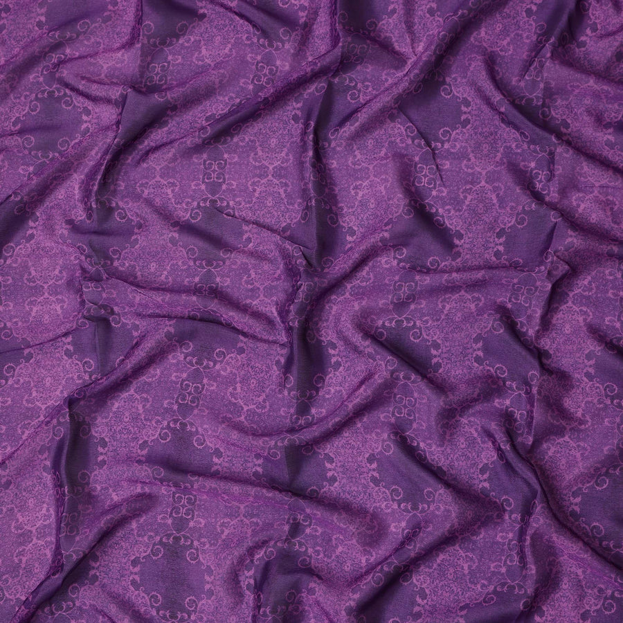 Plum Purple Self Design Synthetic Chiffon Fabric