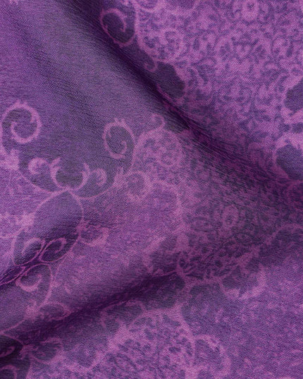 Plum Purple Self Design Synthetic Chiffon Fabric
