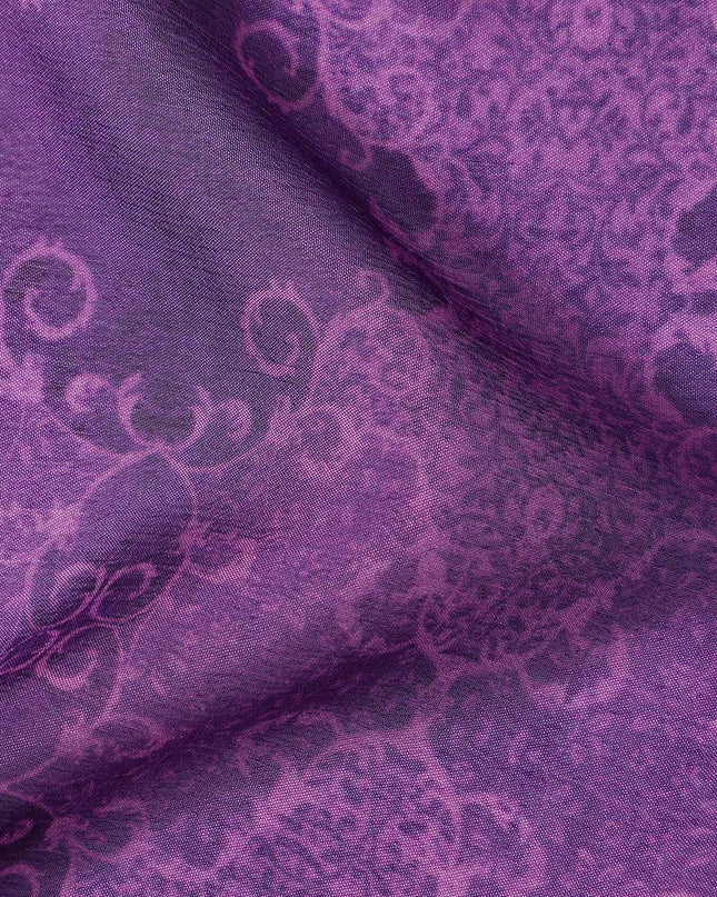 Plum Purple Self Design Synthetic Chiffon Fabric