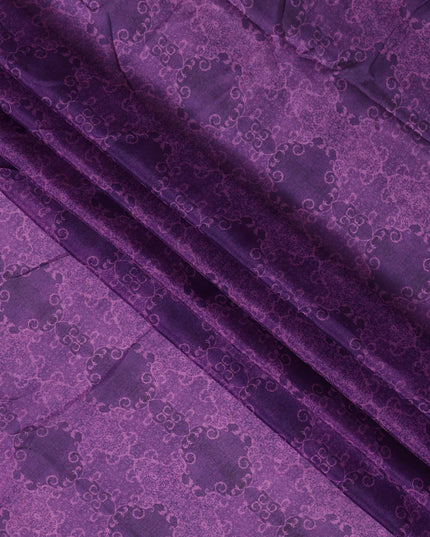 Plum Purple Self Design Synthetic Chiffon Fabric