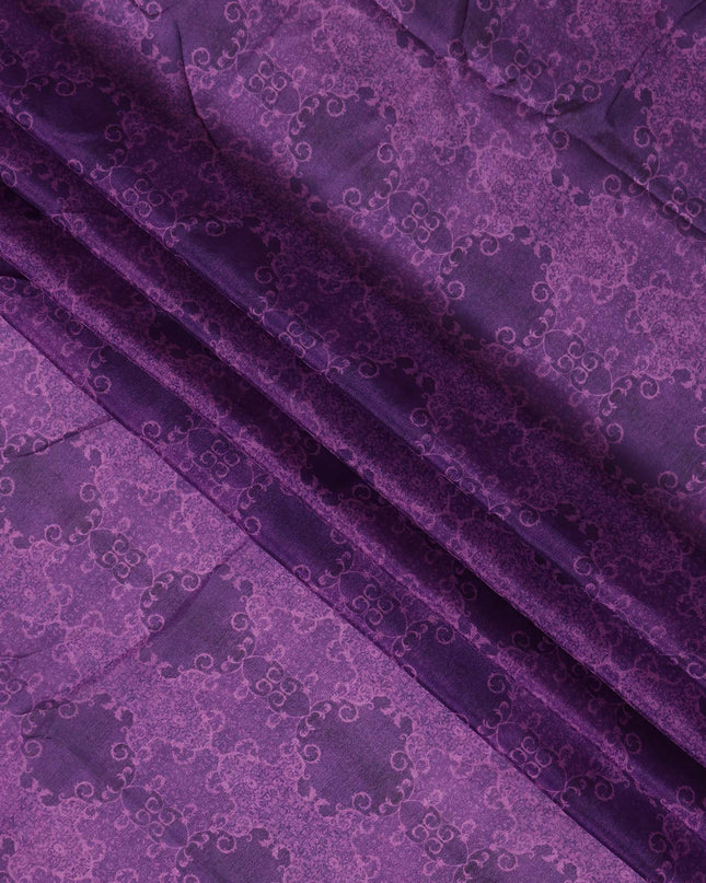Plum Purple Self Design Synthetic Chiffon Fabric