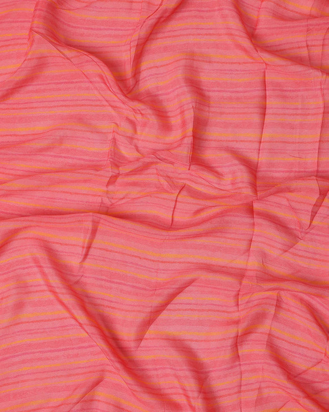 Coral Pink Stripe Synthetic Chiffon Fabric