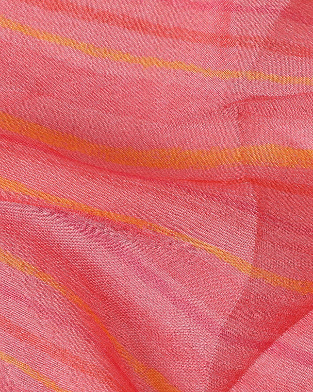 Coral Pink Stripe Synthetic Chiffon Fabric