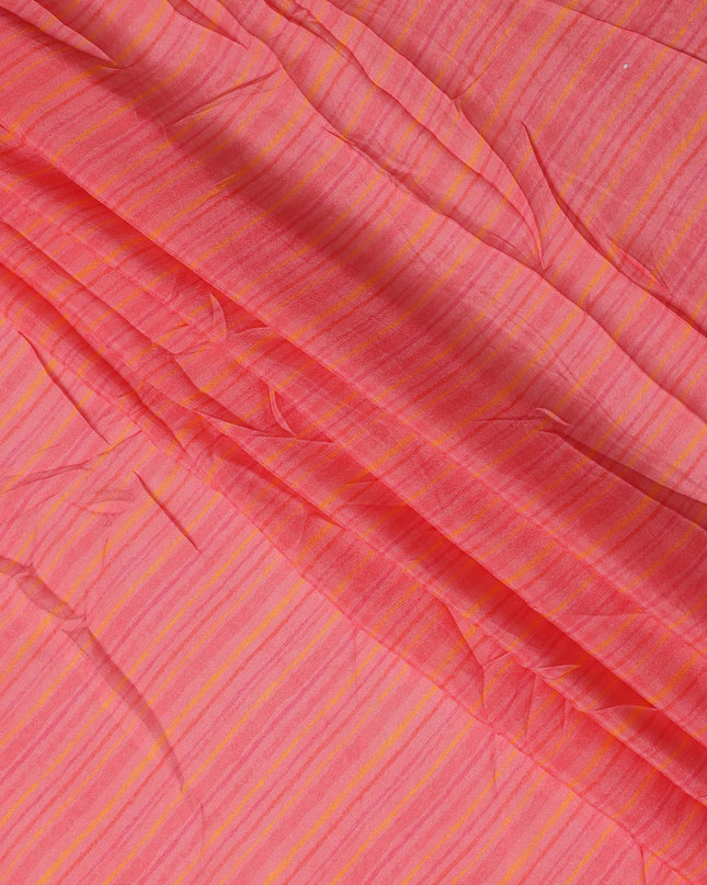 Coral Pink Stripe Synthetic Chiffon Fabric