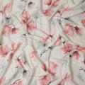 Ivory White Floral Synthetic Chiffon Fabric