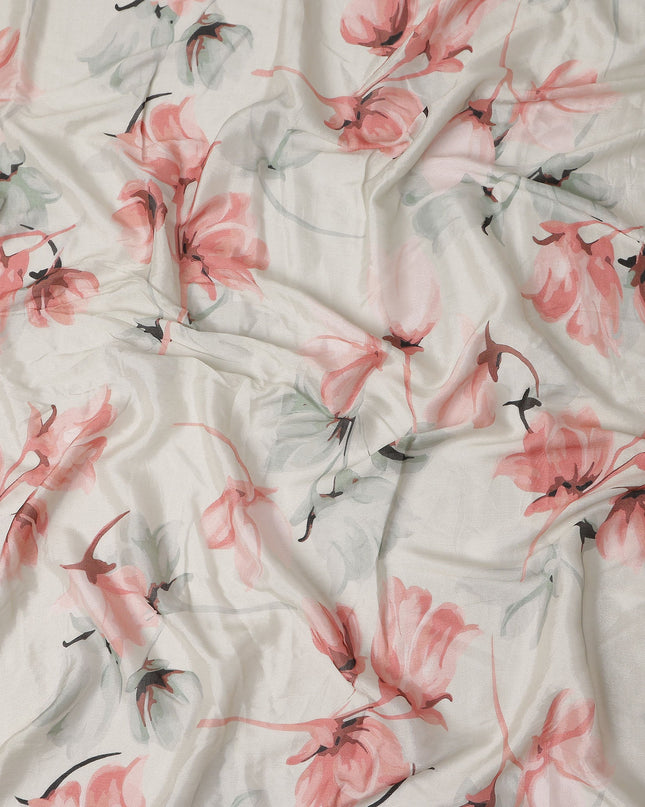 Ivory White Floral Synthetic Chiffon Fabric