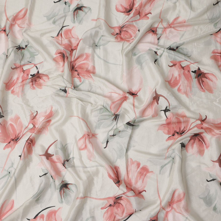 Ivory White Floral Synthetic Chiffon Fabric