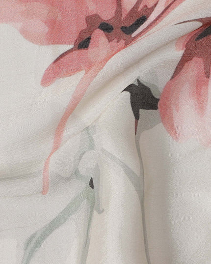 Ivory White Floral Synthetic Chiffon Fabric