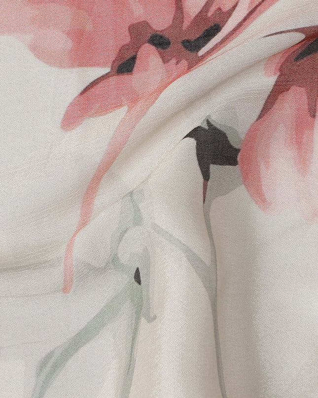 Ivory White Floral Synthetic Chiffon Fabric