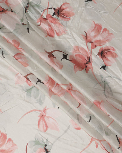 Ivory White Floral Synthetic Chiffon Fabric