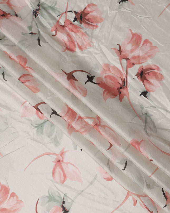 Ivory White Floral Synthetic Chiffon Fabric