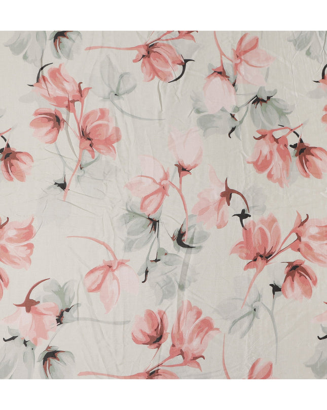 Ivory White Floral Synthetic Chiffon Fabric