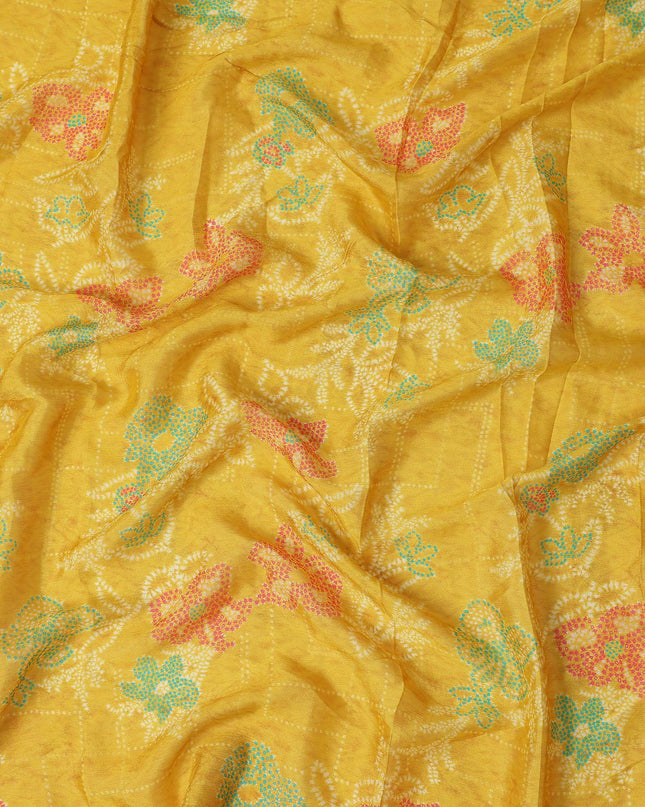 Golden Yellow Floral Synthetic Chiffon Fabric