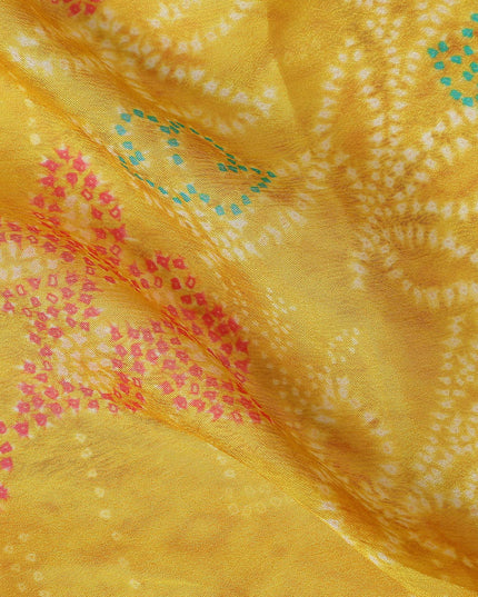 Golden Yellow Floral Synthetic Chiffon Fabric