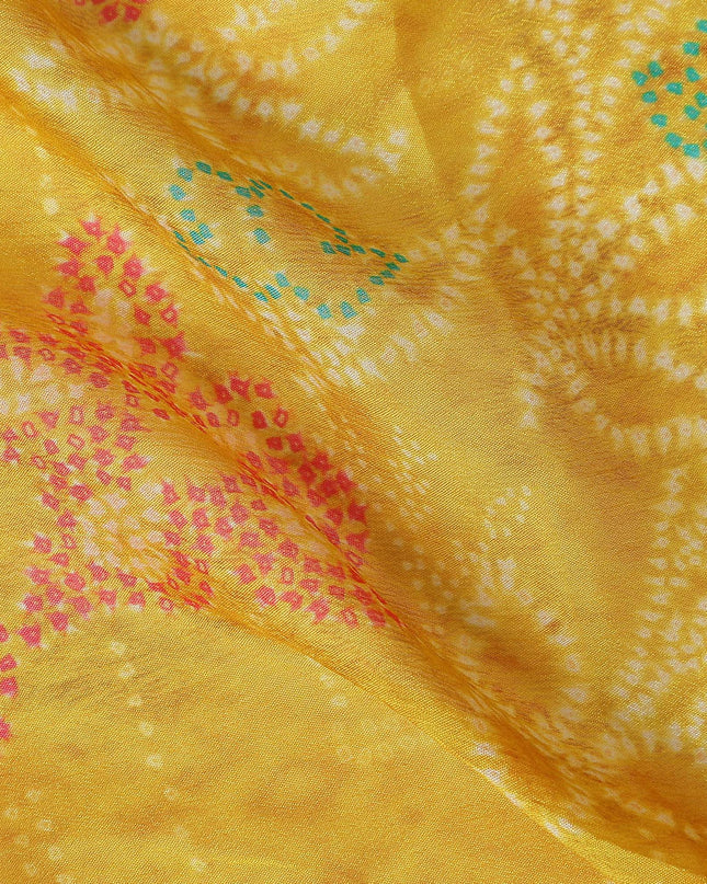 Golden Yellow Floral Synthetic Chiffon Fabric