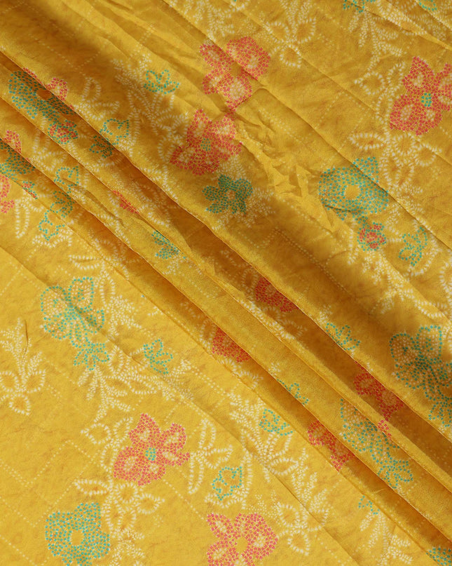 Golden Yellow Floral Synthetic Chiffon Fabric