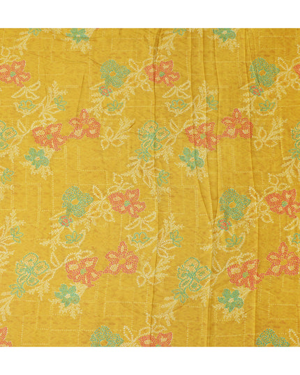Golden Yellow Floral Synthetic Chiffon Fabric