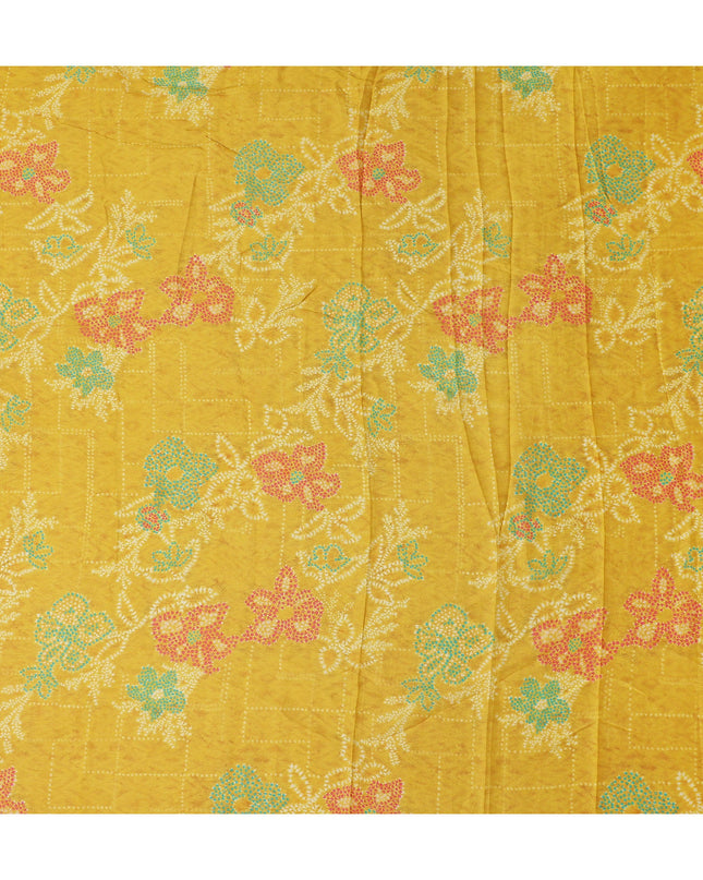 Golden Yellow Floral Synthetic Chiffon Fabric