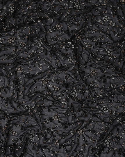 Jet Black Pure Silk Georgette Fabric 110cm