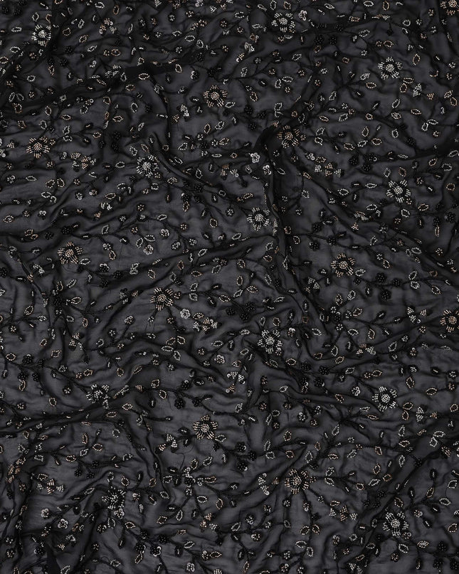 Jet Black Pure Silk Georgette Fabric 110cm