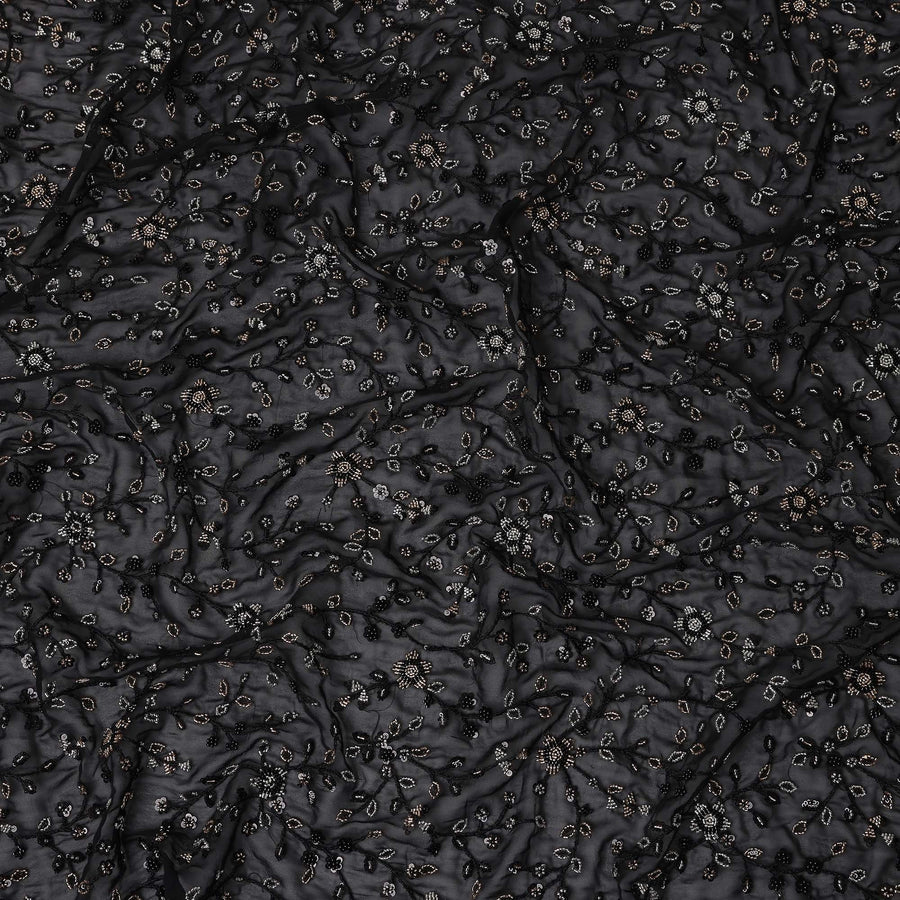 Jet Black Pure Silk Georgette Fabric 110cm