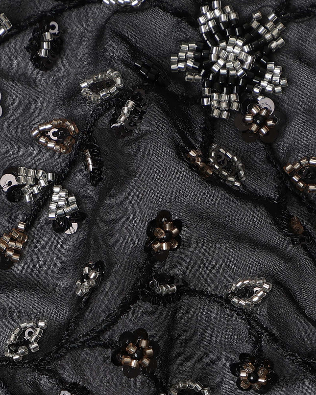 Jet Black Pure Silk Georgette Fabric 110cm