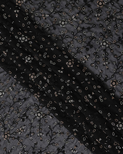 Jet Black Pure Silk Georgette Fabric 110cm