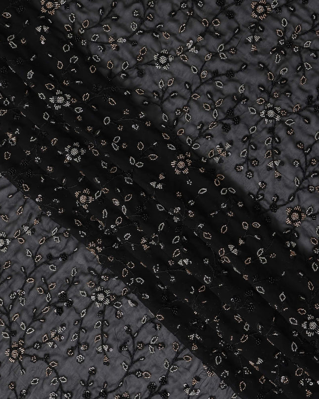 Jet Black Pure Silk Georgette Fabric 110cm